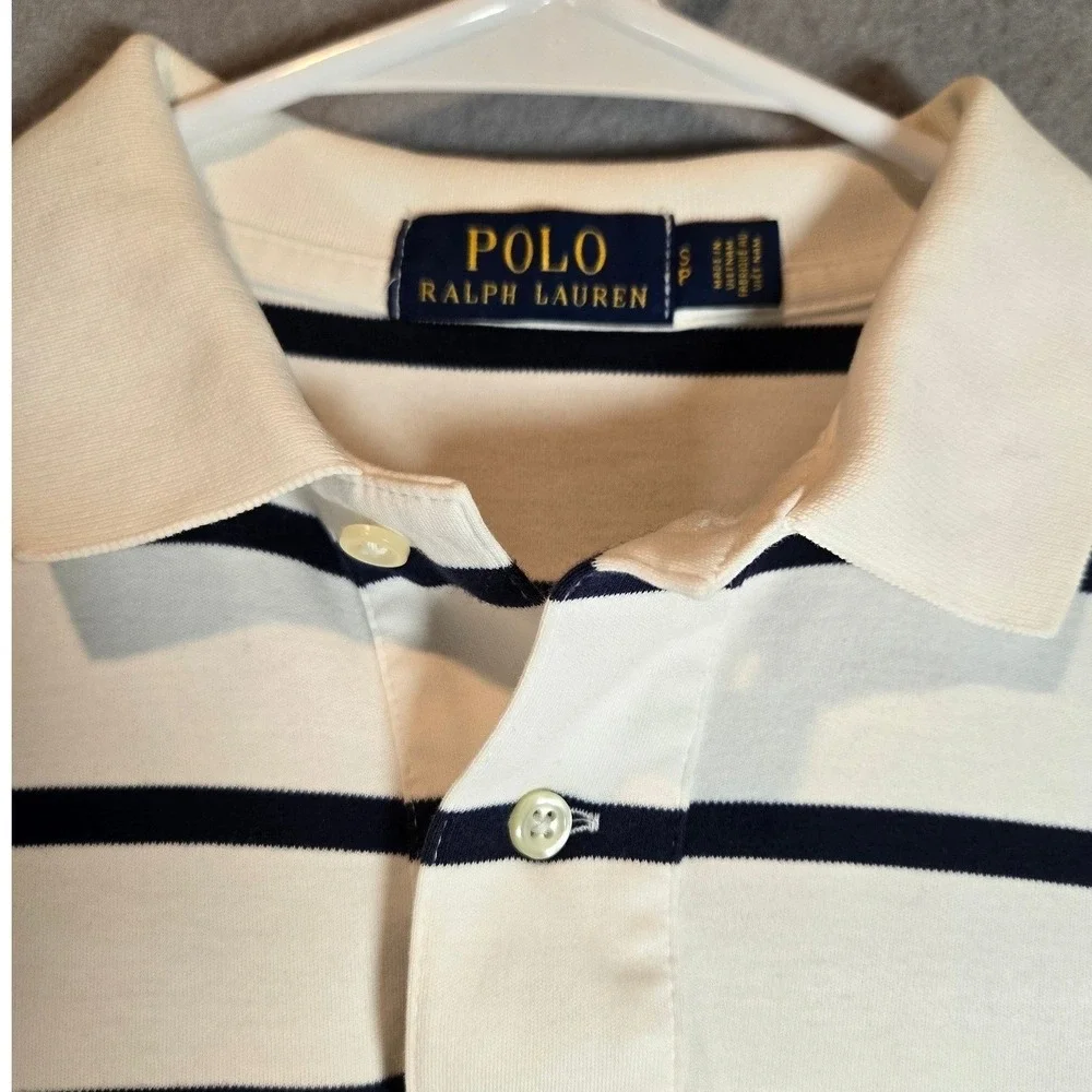 Polo‎ Ralph Lauren Shirt Mens Small Petite Striped Short Sleeve Polo White Blue